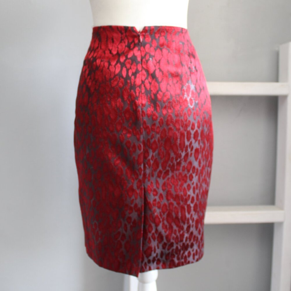 New York & Company Red Leopard Print Metallic Midi Pencil Skirt Size Small - Picture 2 of 7